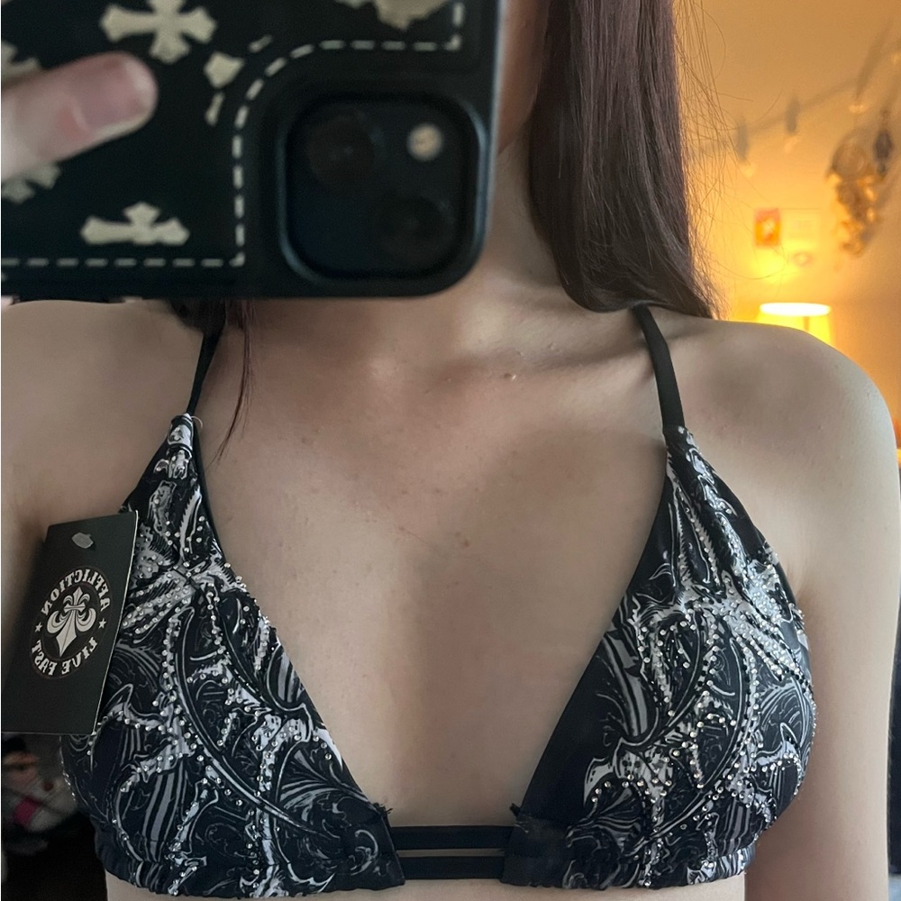 Affliction Black and White Floral Bra Intimates